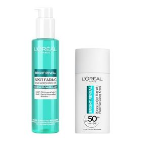 L’Oréal Paris Bright Reveal Cilt Kusuru İzi Karşıtı, Serum İçerikli Temizleme Jeli Niasinamid+150 ml Salisilik Asit &Spf 50+ 50 ml Koyu Leke Karşıtı Fluid Günlük Yüz Güneş Kremi Cilt Bakım Seti