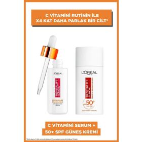 L'Oréal Paris Revitalift Clinical 12 Saf C Vitamini Aydınlatıcı Serum Revitalift Clinical SPF 50+ Günlük Yüksek Uv Korumalı Yüz Güneş Kremi 50 ml Çanta Cilt Bakım Seti
