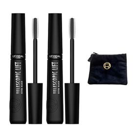 L'Oréal Paris Telescopic Lift Extra Black 2'li Maskara Makyaj Çantası Makyaj Seti