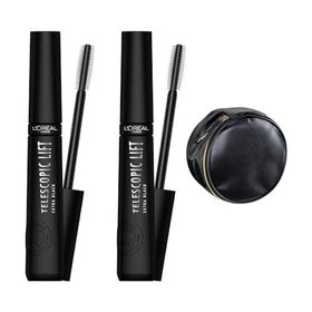 L'Oréal Paris Telescopic Lift Extra Black 2'li Maskara Makyaj Çantası Makyaj Seti