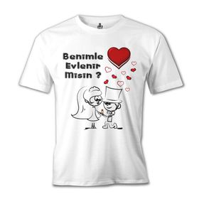 Lord T-Shirt Benimle Evlenir misin? Beyaz Erkek T-shirt