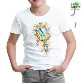 Lord T-Shirt ÇB-993 Beyaz Mikrofon Notalar Erkek Çocuk T-shirt