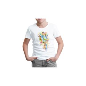Lord T-Shirt ÇB-993 Beyaz Mikrofon Notalar Erkek Çocuk T-shirt