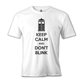 Lord T-Shirt Doctor Who - Keep Calm and Don't Blink Beyaz Erkek T-shirt