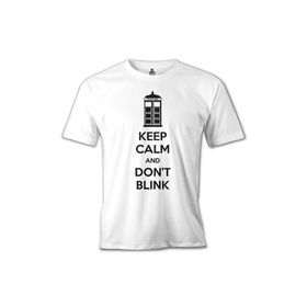 Lord T-Shirt Doctor Who - Keep Calm and Don't Blink Beyaz Erkek T-shirt