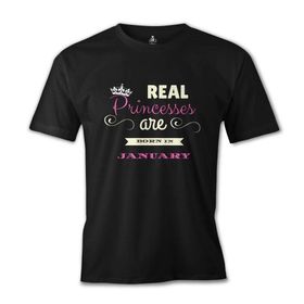 Lord T-Shirt ES-1037 Siyah Real Princesses Are Born İn January Erkek T-shirt
