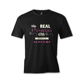 Lord T-Shirt ES-1037 Siyah Real Princesses Are Born İn January Erkek T-shirt