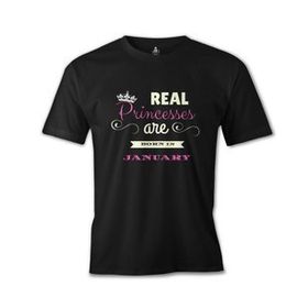 Lord T-Shirt ES-1037 Siyah Real Princesses Are Born İn January Erkek T-shirt