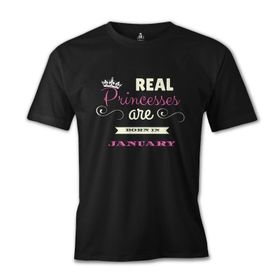 Lord T-Shirt ES-1037 Siyah Real Princesses Are Born İn January Erkek T-shirt