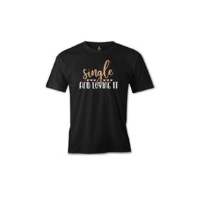 Lord T-Shirt ES-1544 Single And Loving It Siyah Erkek T-Shirt