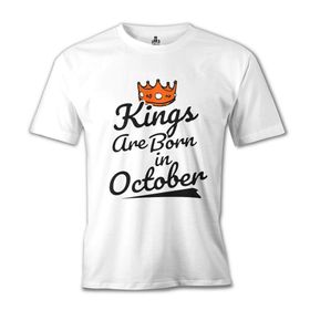 Lord T-Shirt Kings Born on October - Crown Beyaz Erkek T-shirt