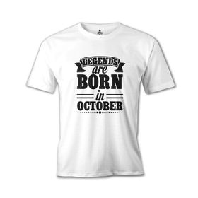 Lord T-Shirt Legends Born on October - Date Beyaz Erkek T-shirt