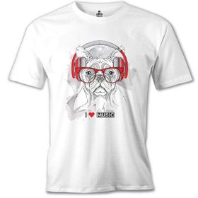 Lord T-Shirt MB-975 Köpek Müzik Beyaz Erkek T-Shirt