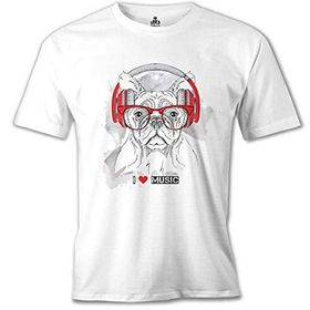 Lord T-Shirt MB-975 Köpek Müzik Beyaz Erkek T-Shirt