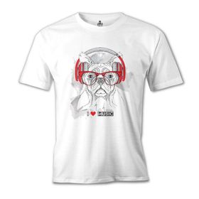 Lord T-Shirt MB-975 Köpek Müzik Beyaz Erkek T-Shirt