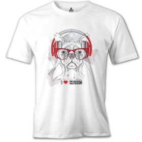 Lord T-Shirt MB-975 Köpek Müzik Beyaz Erkek T-Shirt