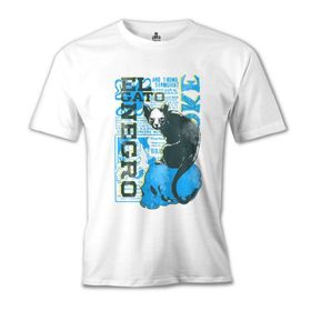 Lord T-Shirt MB-976 Kara Kedi Beyaz Erkek T-Shirt