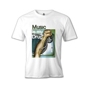 Lord T-Shirt Music is my Drug Beyaz Erkek T-shirt