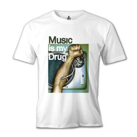 Lord T-Shirt Music is my Drug Beyaz Erkek T-shirt