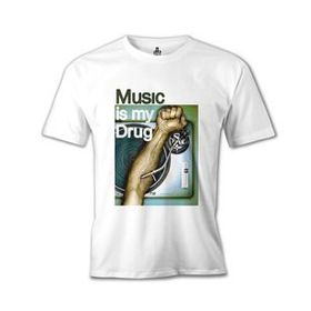 Lord T-Shirt Music is my Drug Beyaz Erkek T-shirt