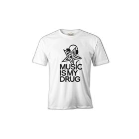 Lord T-Shirt Music is my Drug Beyaz Erkek T-shirt