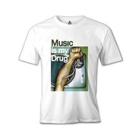 Lord T-Shirt Music is my Drug Beyaz Erkek T-shirt