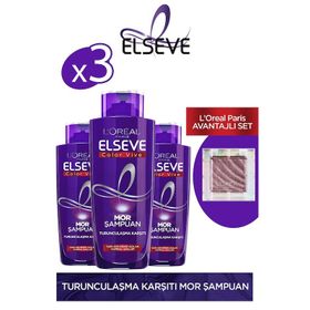 Loreal Paris Elseve Turunculaşma Karşıtı 3x200 ml Mor Şampuan + Color Queen Göz Farı