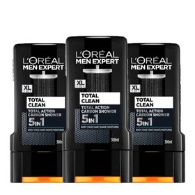 L'Oreal Paris Men Expert Total Clean 5'i 1 Arada Kömürlü 3X300 ml Duş Jeli
