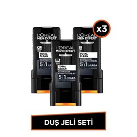 L'Oreal Paris Men Expert Total Clean 5'i 1 Arada Kömürlü 3X300 ml Duş Jeli