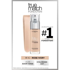 Loreal Paris True Match Foundation 1R1C Rose Ivory 30 ml Tüm Ciltler İçin Nemlendirme Etkili Fondöten