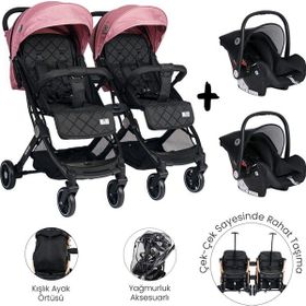Lorelli Fiorano Kabin Pembe İkiz Bebek Arabası