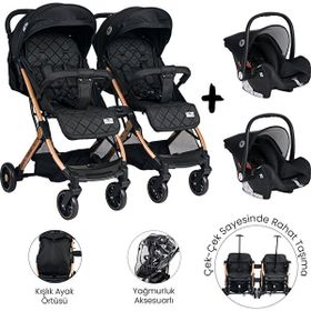 Lorelli Fiorano Kabin Siyah İkiz Bebek Arabası