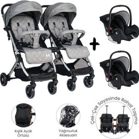 Lorelli New Fiorano Kabin Dolphin Grey Gri İkiz Bebek Arabası