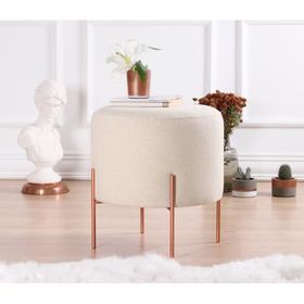 Lorence Home TY4446 Krem Yuvarlak Copper Puf