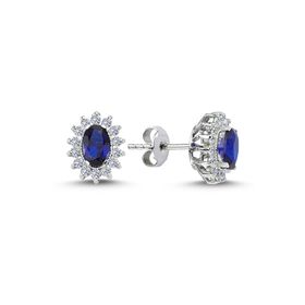 Lova 3030022 Pırlantalı Oval Safir Anturaj Küpe
