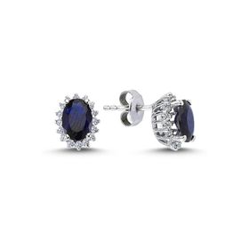 Lova 3040014 Pırlantalı Oval Safir Anturaj Küpe