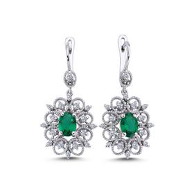 Lova 3070017 Pırlantalı Oval Zümrüt Küpe