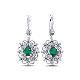 Lova 3070017 Pırlantalı Oval Zümrüt Küpe