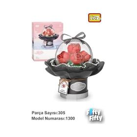 Loz FFLZ-1300 Ledli Kırmızı Dekoratif ve Koleksiyonluk Çiçek Buketi 305 Parça Yapım Seti