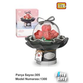 Loz FFLZ-1300 Ledli Kırmızı Dekoratif ve Koleksiyonluk Çiçek Buketi 305 Parça Yapım Seti