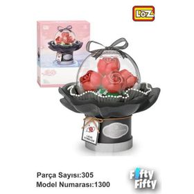 Loz FFLZ-1300 Ledli Kırmızı Dekoratif ve Koleksiyonluk Çiçek Buketi 305 Parça Yapım Seti