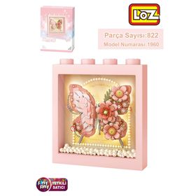 Loz FFLZ-1960 Ledli Pembe Dekoratif ve Koleksiyonluk Kelebek Tablo 822 Parça Yapım Seti