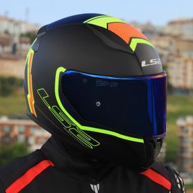 LS2 Rapid 2 Mat Neon Sarı Navy Mavi Extra Kapalı Motorsiklet Kask