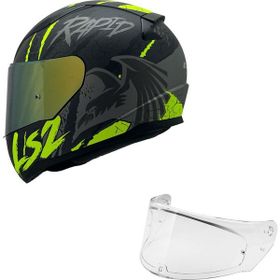 LS2 Rapid 2 Raven Mat Siyah Gri Neon Sarı Cam Kask