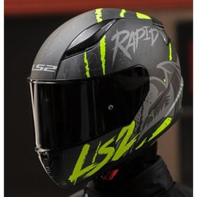 LS2 Rapid 2 Raven Siyah Camlı Neon Sarı Kapalı Motosiklet Kaskı