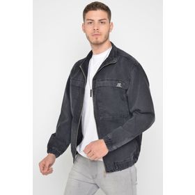 Ltc A0165 Jeans Oversize Siyah Yıkamalı Modelli Erkek Fermuarlı Bomber Kot Ceket