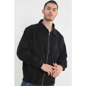 Ltc A5050 Jeans Oversize Siyah Baskılı Erkek Fermuarlı Bomber Kot Ceket