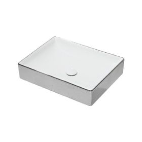 Lucco Square İçi Beyaz Dışı Gümüş Renk 50 cm Dikdörtgen Lavabo