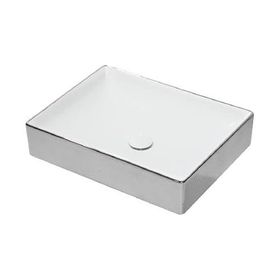 Lucco Square İçi Beyaz Dışı Gümüş Renk 50 cm Dikdörtgen Lavabo