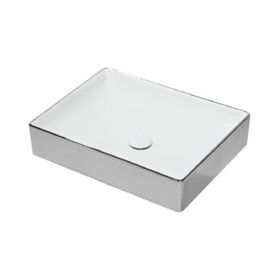 Lucco Square İçi Beyaz Dışı Gümüş Renk 50 cm Dikdörtgen Lavabo